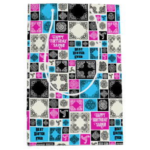 Add Name & Relationship Birthday Magenta & Blue Medium Gift Bag