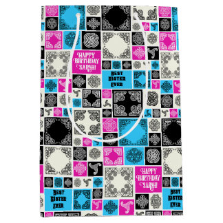 Add Name & Relationship Birthday Magenta & Blue Medium Gift Bag