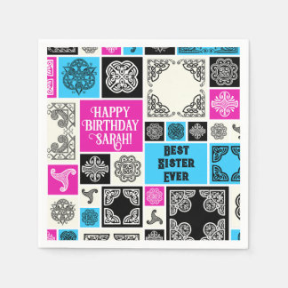 Add Name & Relationship Birthday Magenta & Blue Napkin