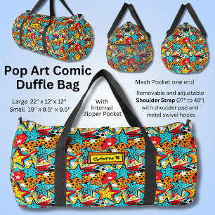 Add Name, Retro Comic Pop Art  Duffle Bag