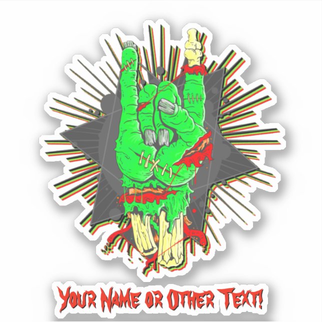 Add Name, Rock On Green Zombie Hand Bones Blood (Front)
