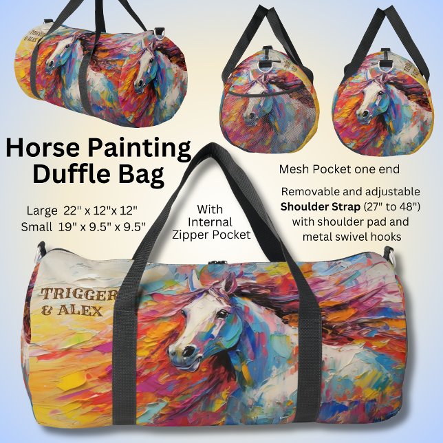 Add Name(s), Dramatic White Horse Painting Duffle Bag (Creator Uploaded)