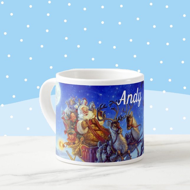 Add Name Santa with Toys Classic SMALL Cup Blue (Creator Uploaded)