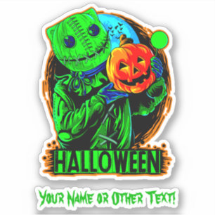 Add Name Scary Green Halloween Scarecrow Pumpkin