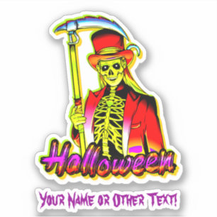 Add Name Scary Red Yellow Grim Reaper Halloween