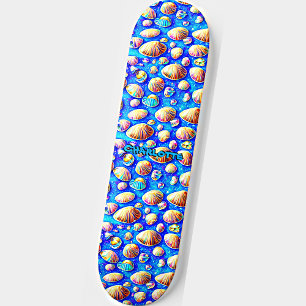 Add Name, Seashells on Blue Skateboard