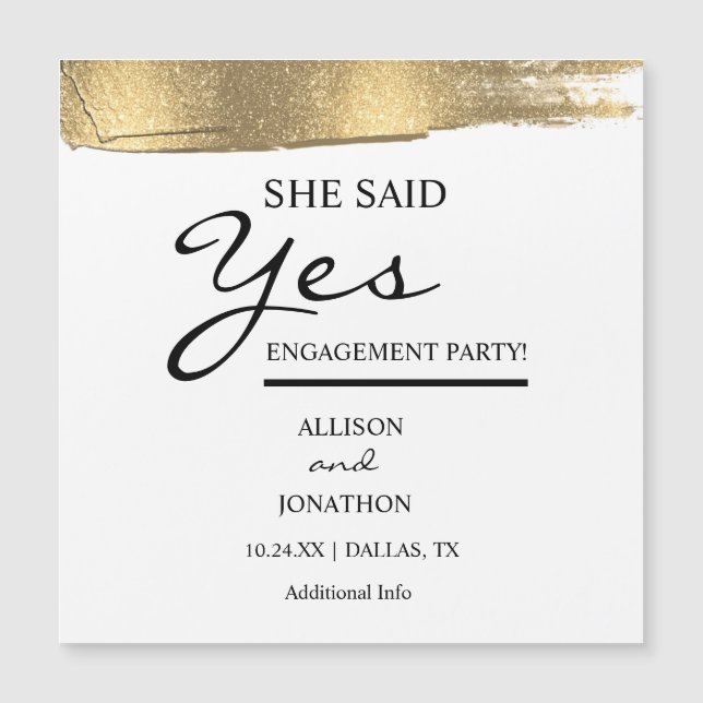 Add Name She Said Yes Gold Glitter Engagement Invi Magnetic Invitation (Front)