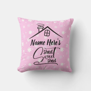 Add Name Shed Sweet Shed Pink White Floral Cushion