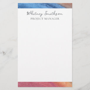   Add Name Simple Abstract Brown & Blue Watercolor Stationery