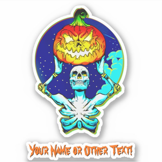Add Name, Skeleton Holding Pumpkin Head (Front)
