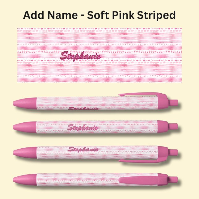 Add Name, Soft Pink Abstract Stripes Black Ink Pen (Creator Uploaded)