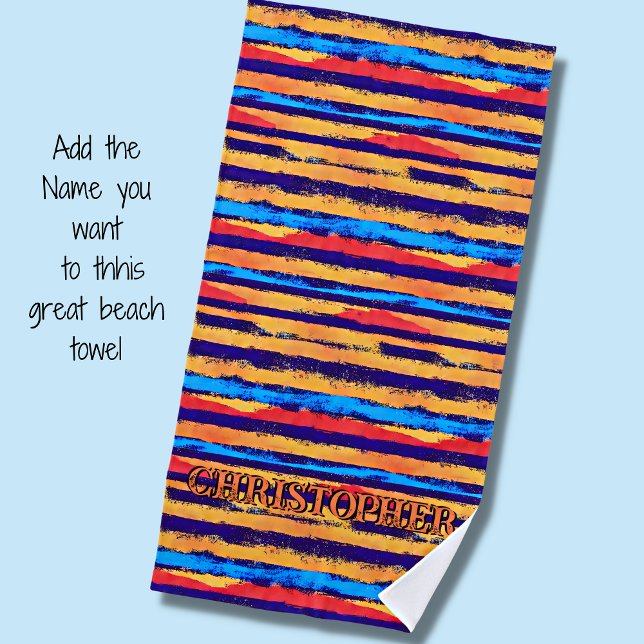 Add Name,  Southwest Hombre Tribal Stripe Beach Towel (Creator Uploaded)