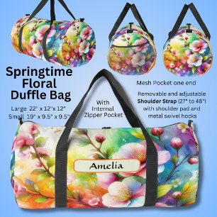 Add Name, Spring Flowers Floral Duffle Bag