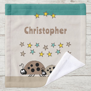 Add name stars ladybugs brown turquoise kids wash cloth