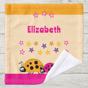 Add name stars ladybugs pink orange kids wash cloth