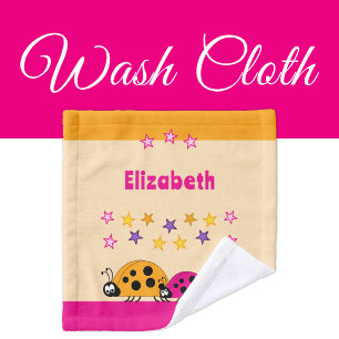 Add name stars ladybugs pink orange kids wash cloth