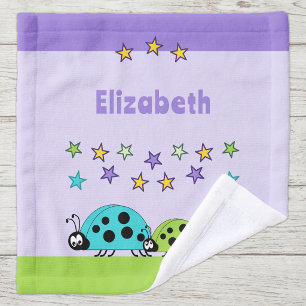 Add name stars ladybugs purple green kids wash cloth