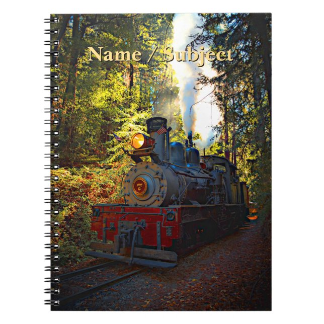 Add Name, Steam Train Engine 7 Locomotive Railroad Notebook (Front)