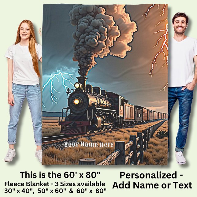 Add Name Steam Train Engine in a Storm Fleece Blanket (Creator Uploaded)