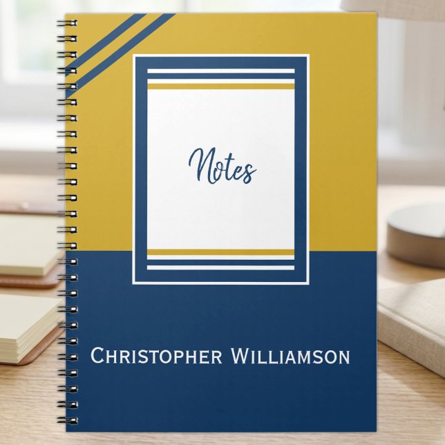Add name stripes blue and gold notebook (Creator Uploaded)