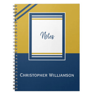Add name stripes blue and gold notebook
