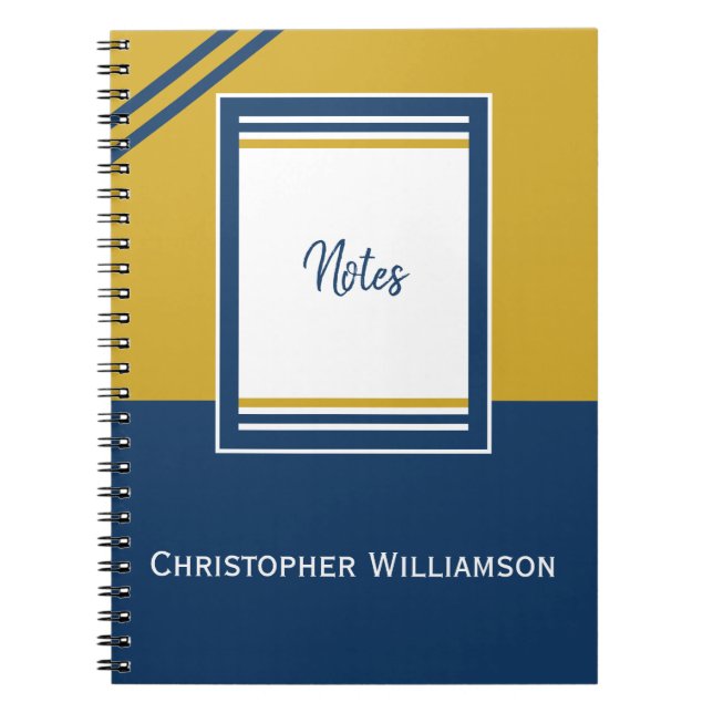 Add name stripes blue and gold notebook (Front)