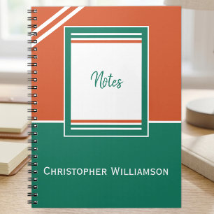 Add name stripes orange and green notebook