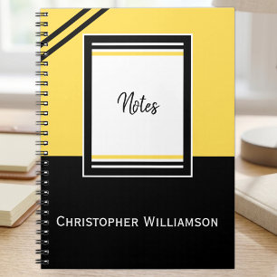 Add name stripes yellow and black notebook