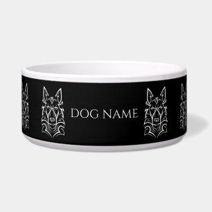 Add Name, Stylised German Shepherd, White on Black