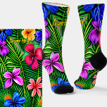 Add Name, Stylised Tropical Flowers & Leaves Socks<br><div class="desc">Stylised Tropical Flowers & Leaves  - - Images are mirrored for symmetry when being worn - -</div>