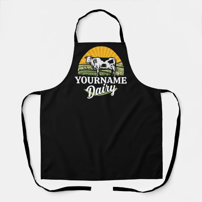 ADD NAME Sunset Dairy Farm Grazing Holstein Cow Apron (Front)