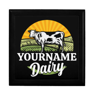 ADD NAME Sunset Dairy Farm Grazing Holstein Cow Gift Box