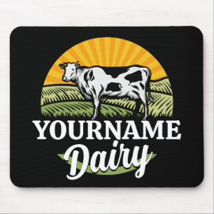 ADD NAME Sunset Dairy Farm Grazing Holstein Cow Mouse Pad