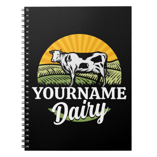 ADD NAME Sunset Dairy Farm Grazing Holstein Cow Notebook (Front)