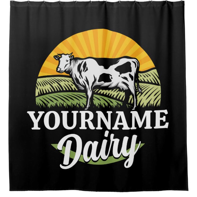 ADD NAME Sunset Dairy Farm Grazing Holstein Cow Shower Curtain (Front)