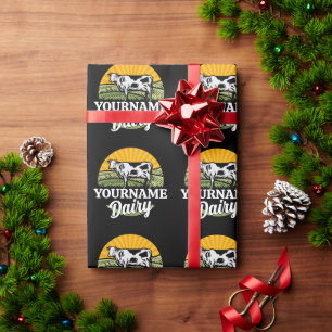 ADD NAME Sunset Dairy Farm Grazing Holstein Cow Wrapping Paper