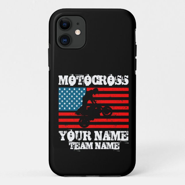 Add Name Team Name etc MOTOCROSS Rider USA Flag  Case-Mate iPhone Case (Back)