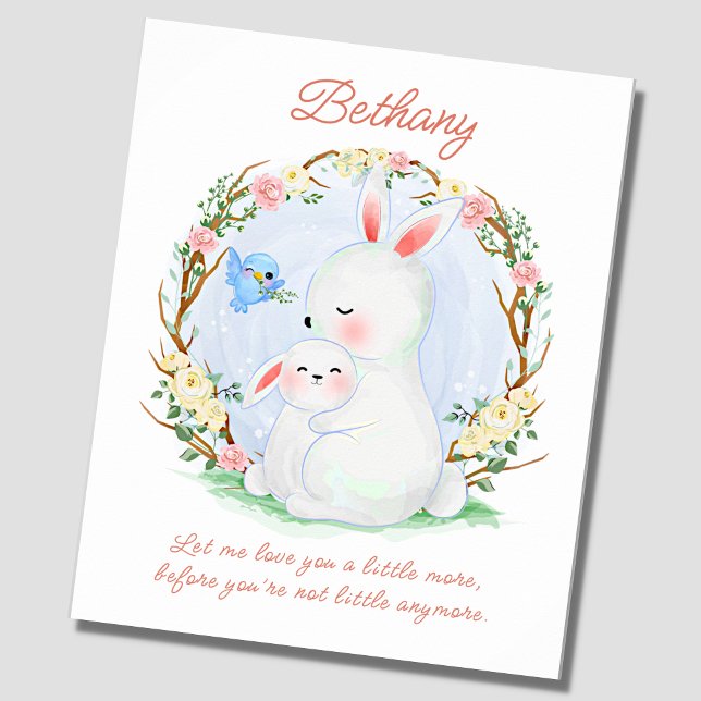 Add Name Text, 2 Bunny Rabbits & Bluebird Nursery  Poster (Creator Uploaded)