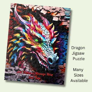 Add Name Text, 3D Rainbow Dragon Cracked Wall Jigsaw Puzzle