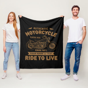 Add Name Text,  Authentic Motorcycle Classic Ride  Fleece Blanket