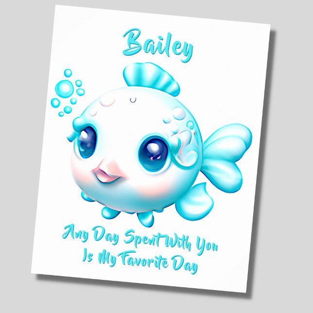 Add Name Text, Baby Aqua Blue Fish Nursery Poster (Creator Uploaded)