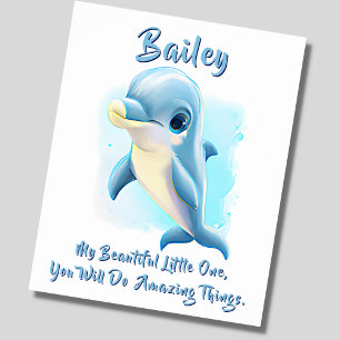 Add Name Text, Baby Blue Dolphin Nursery Poster