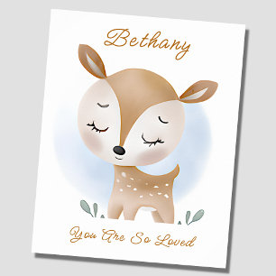 Add Name Text, Baby Deer Fawn Woodland Blue Sky    Poster