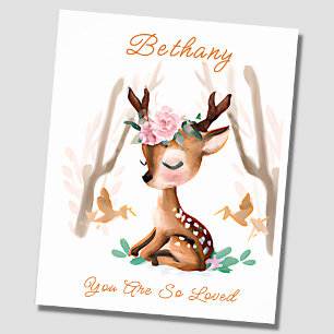 Add Name Text, Baby Deer Fawn Woodland Nursery  Poster