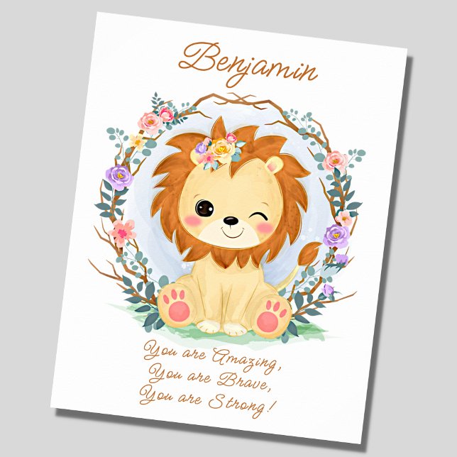 Add Name Text, Baby Lion & Flowers Nursery         Poster (Creator Uploaded)