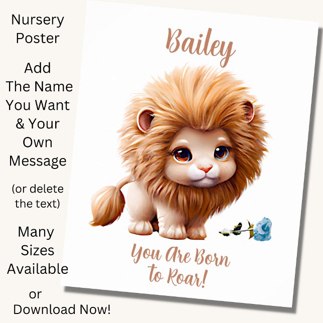 Add Name Text, Baby Lion with Blue Flower   Poster (Creator Uploaded)
