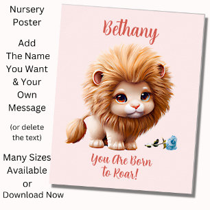 Add Name Text, Baby Lion with Blue Flower Poster