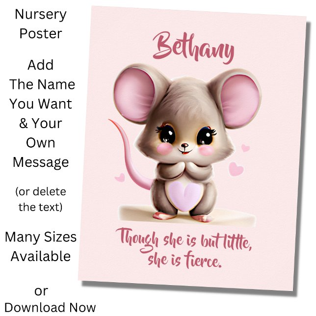 Add Name Text, Baby Mouse with Big Ears on Pink Poster (Creator Uploaded)