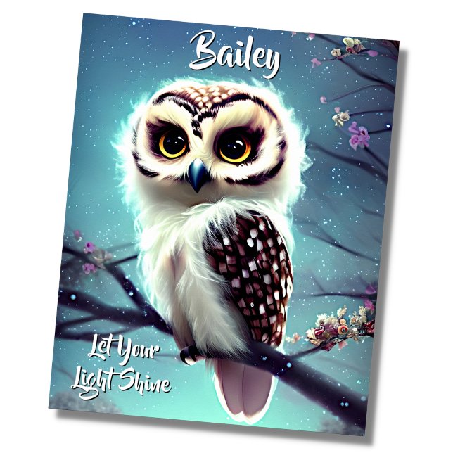 Add Name Text, Baby Owl Glowing in the Tree, Blue Poster (Creator Uploaded)