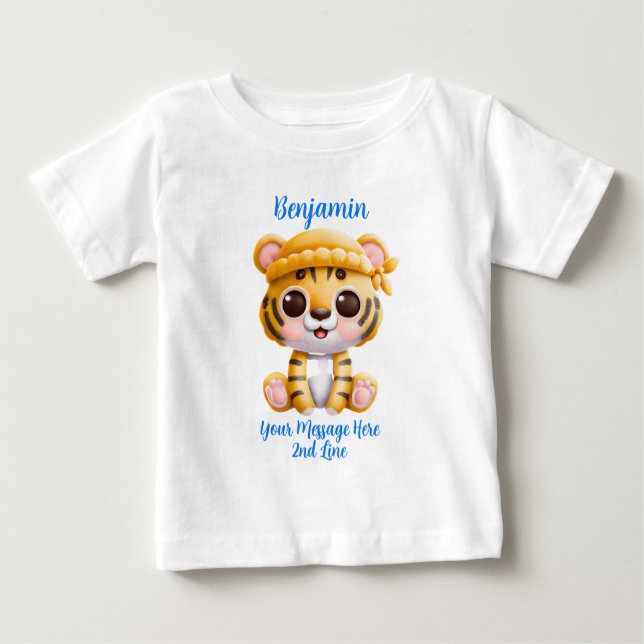 Add Name Text, Baby Tiger with Hat  Baby T-Shirt (Front)